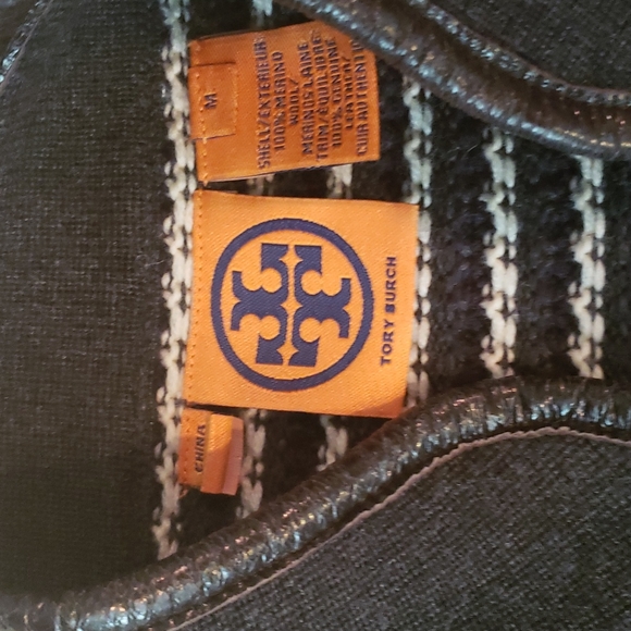 Tory Burch long zip front cardigan leather trim, size M - Picture 2 of 5